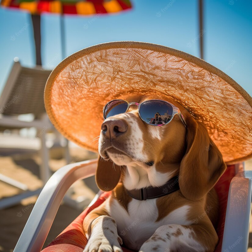 consejos para mascotas en verano - perro con gafas y sombrero