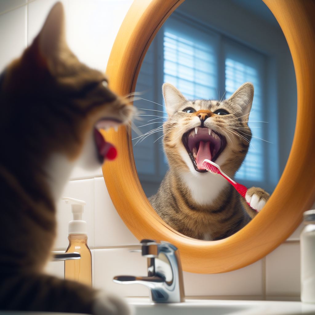 limpiar los dientes de los gatos - gato lavándose los dientes